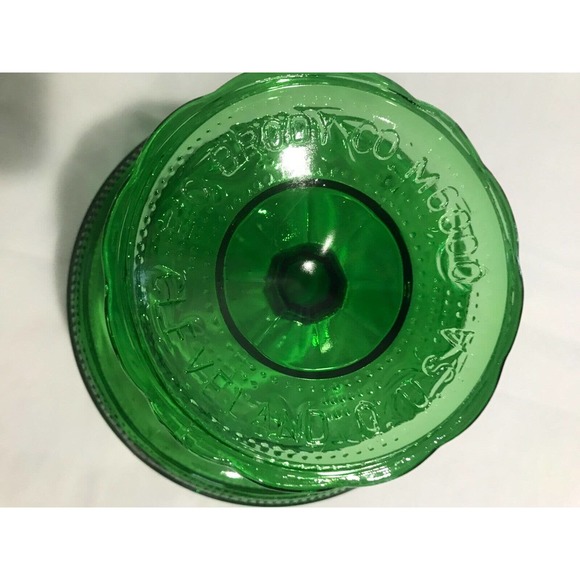 Vintage Green Glass Scalloped Edge Footed Compote 1960/E.O Brody Signed MCM Bowl - Picture 3 of 7